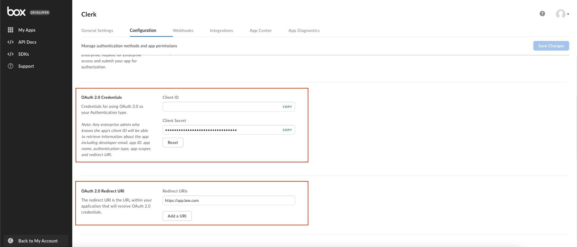 Verifying the values on the configuration page